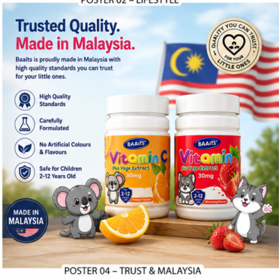 BAAiTS halal children's Vitamin C supplement made in Malaysia and available in the UK
