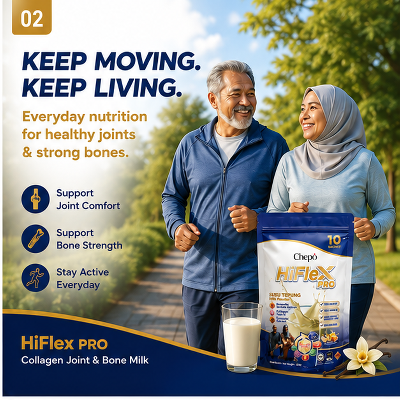 HiFlex Pro Collagen Drink for an Active Lifestyle Adult enjoying an active lifestyle with HiFlex Pro collagen drink for everyday joint and bone nutrition