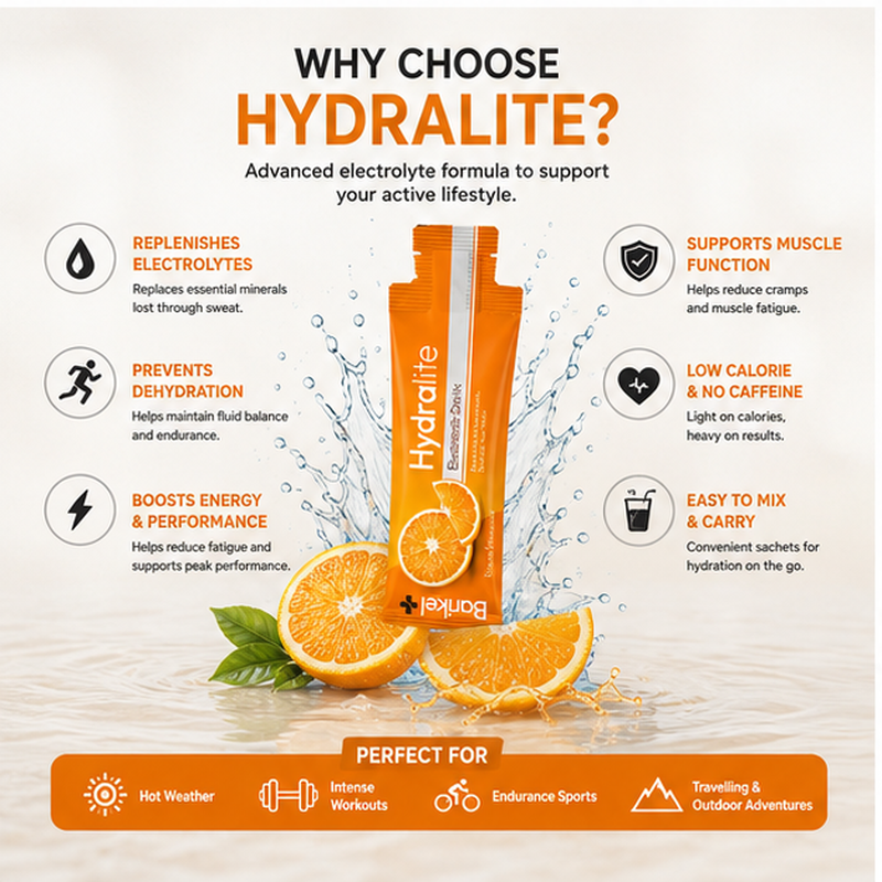Hydralite 625ml Electrolyte Hydration – Orange Flavour Hydralite 625ml electrolyte hydration sachet with refreshing Orange flavour
